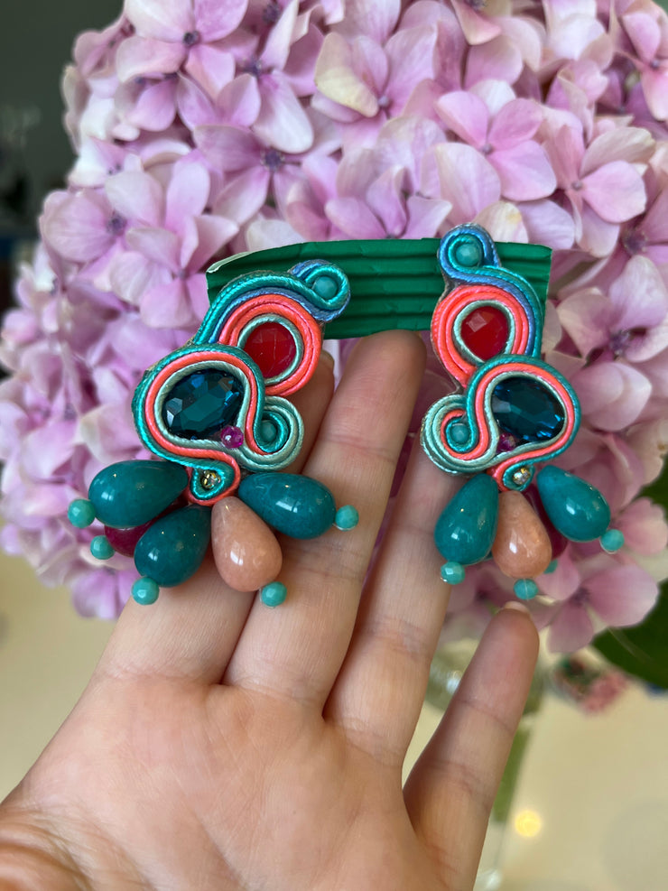 South American Earrings - Beaded - Blue and Lumo - Elizabeth Summer