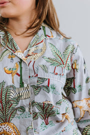Pyjamas - Indian Cotton Long Set - Grey Palm & Leopard - Elizabeth Summer